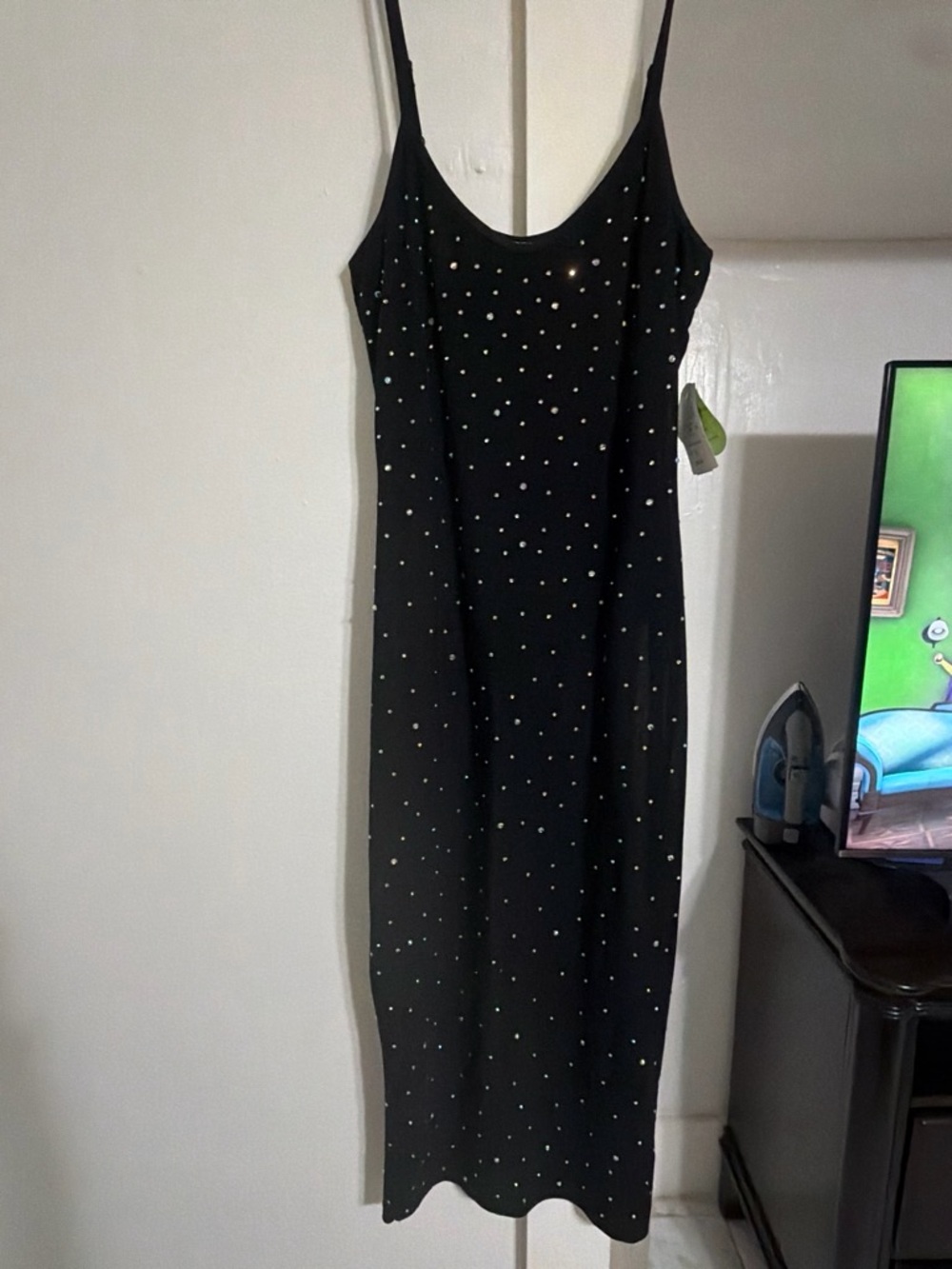 Windsor Black Maxi Slip Dress with Rhinestone Accents